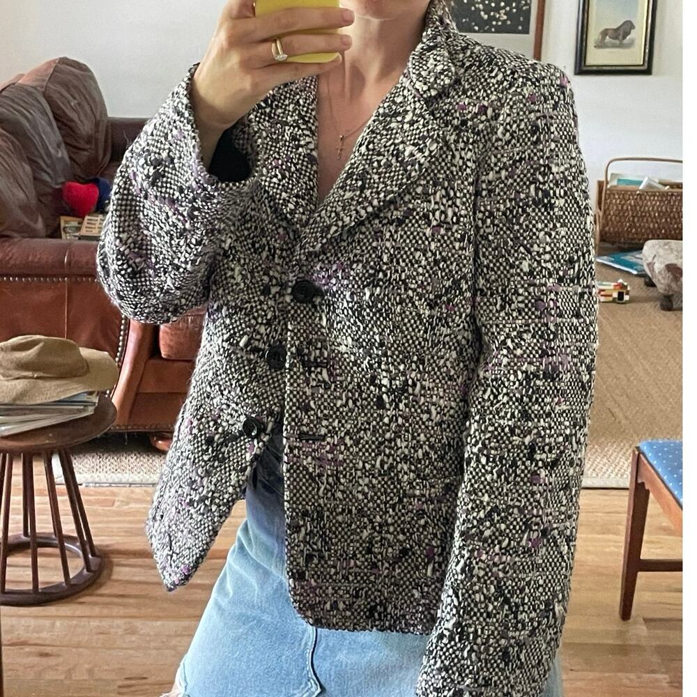 Armani Collezione Black Purple Tweed Short Jacket Size 8